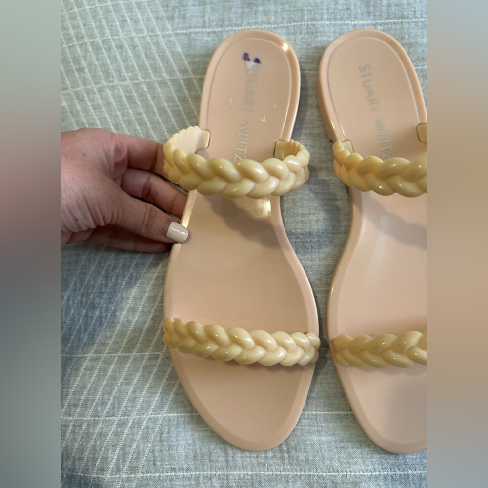 Stuart Weitzman Braida Sawyer Jelly Sandal Slide Poudre Neutral Beige Cream sz 9 - Picture 12 of 13